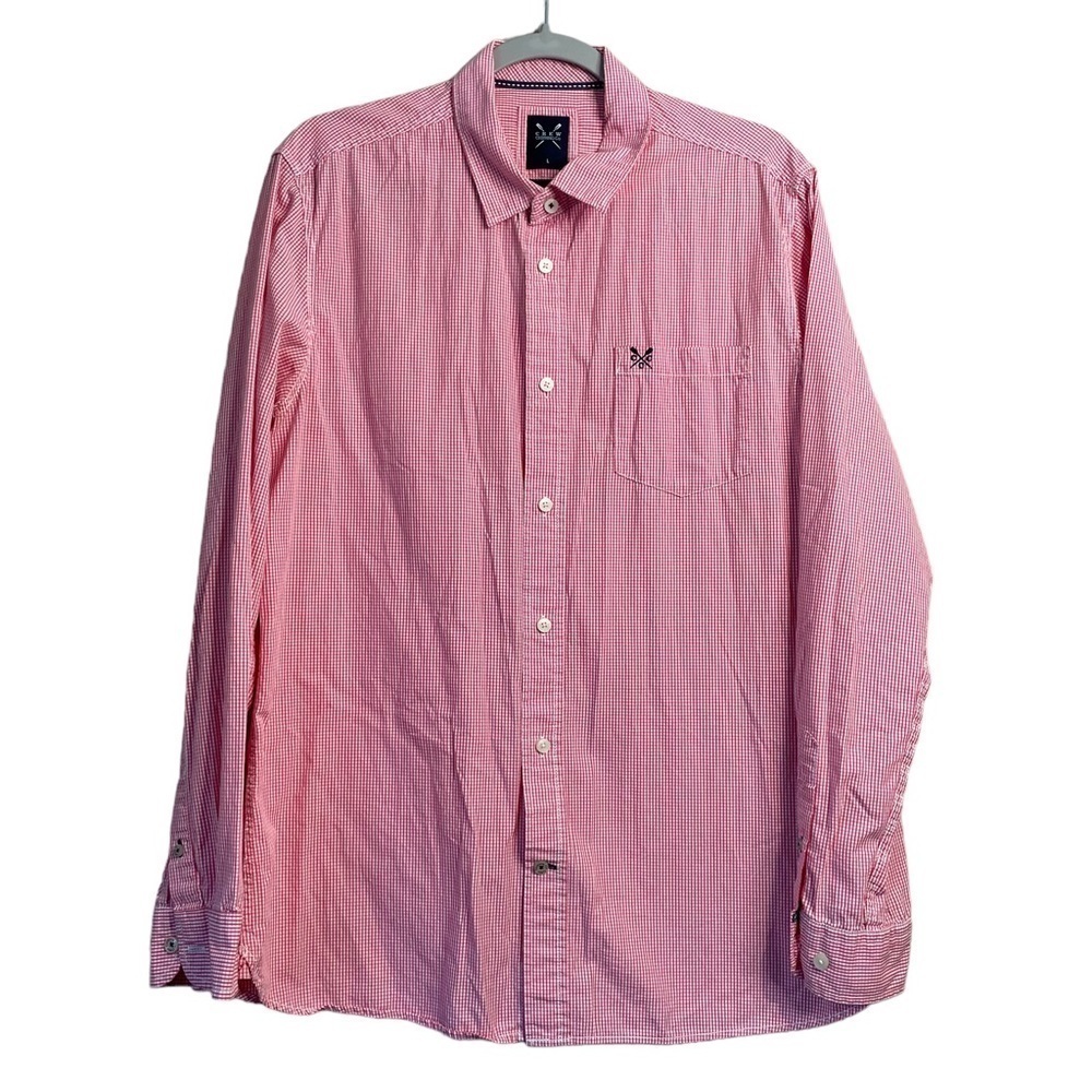 Crew Clothing Co Shirt Sz L Mens Oxford Slim Fit Plaid Red Pink Button Long Slv